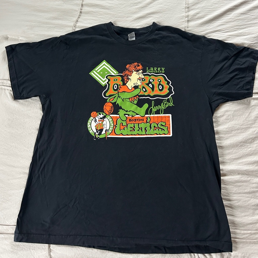 Black Grateful Dead style Larry Bird T-Shirt Boston Celtics XL
